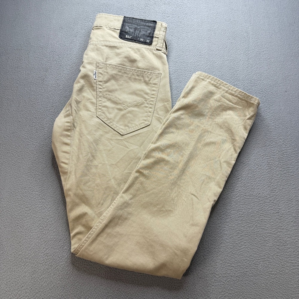 Levis 511 Slim Fit Pants Men 30x32 (FIT 30x30) Khaki Stretch Chino Trousers Work